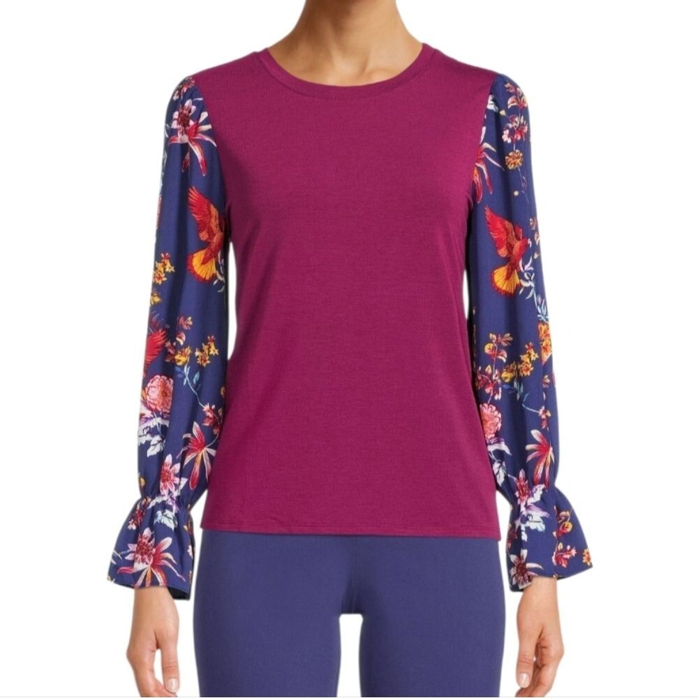 Pioneer Women Contrast Floral Long Sleeve Blouse